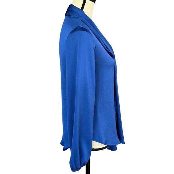 Bar III XX-Small Top Tie V-Neck Long Balloon Sleeves Curved Hem Blue New - Picture 3 of 8